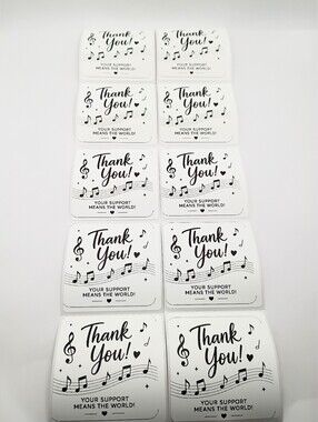 Thank You Musical Sticker Pack Set Of 10 - White & Black 2x2"